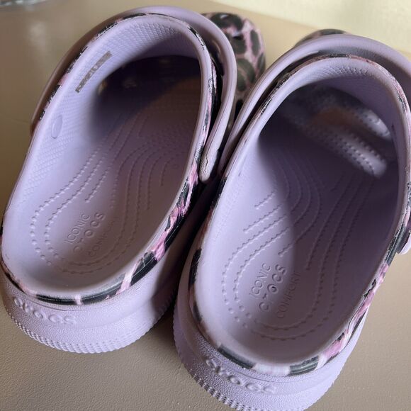 Kids Crocs Classic Animal Cutie Girls Purple Leopard Platform Clog Size J5 - Picture 7 of 16